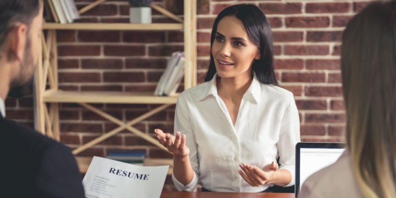 female candidate speaking in a job interview